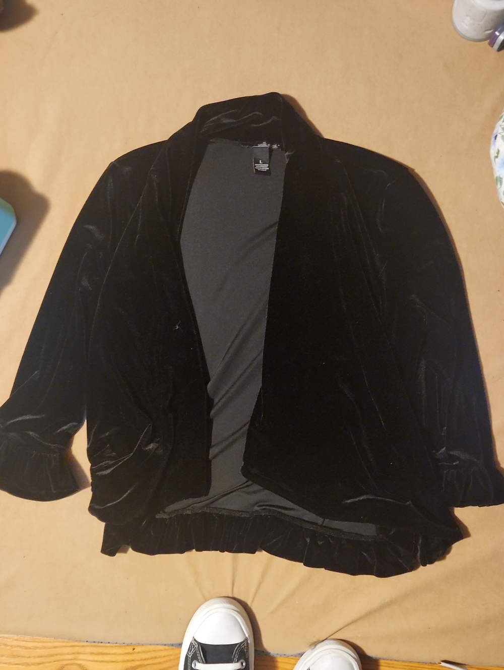 Willi Smith Black Velvet Open-Front Blazer